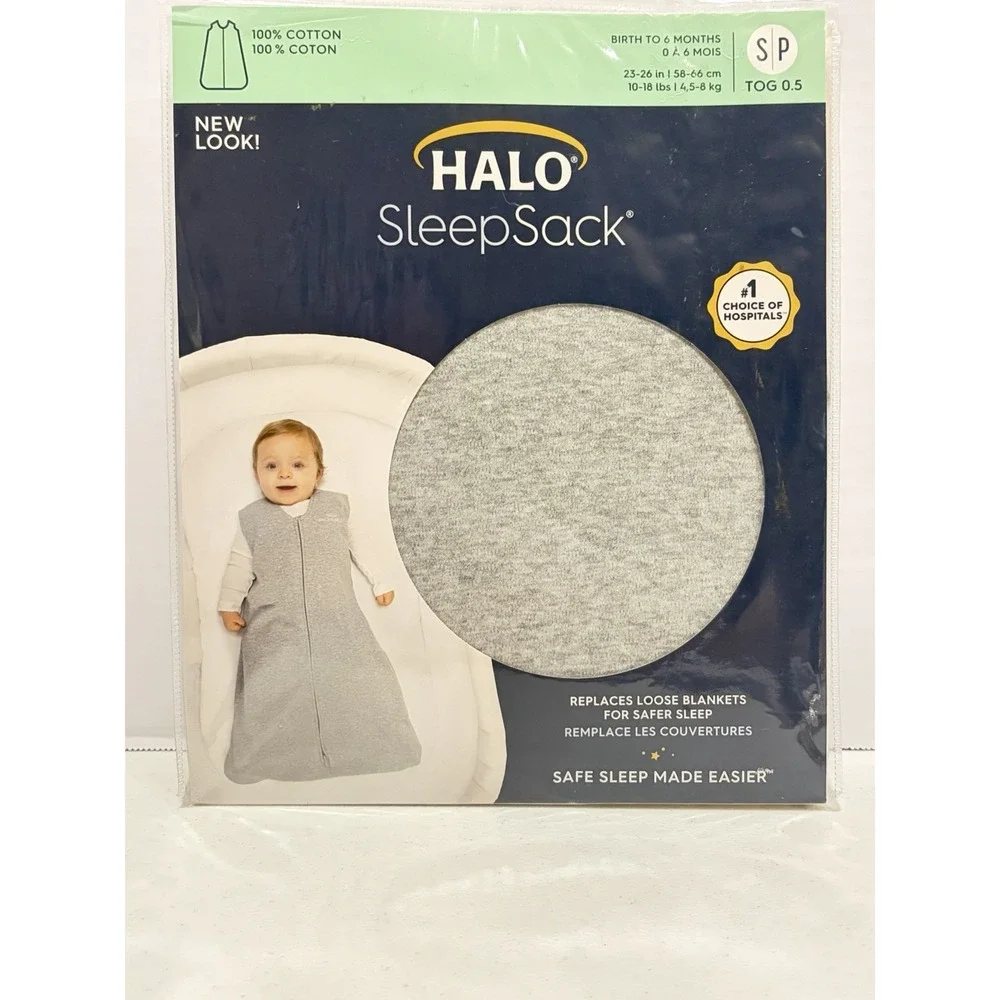 Halo SleepSack Wearable Blanket Small 0-6 Months 100% Cotton Gray TOG 0.5